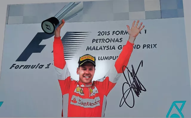 SEBASTIAN VETTEL PHOTO, 2015 Malaysian GP VICTORY Podium, SIGNED by Seb