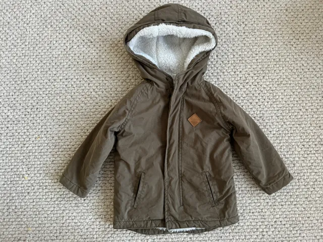 Sprout Size 1 Boys Army Green Unisex Hooded Baby Toddler Jacket Furry Lining