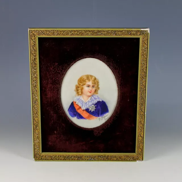 Antique Painting on Porcelain of a Young Boy Signed Dated and Personalized