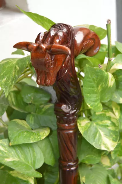 Bull Wooden Hand carved Cane hand carved Walking Stick with Animal Motifs