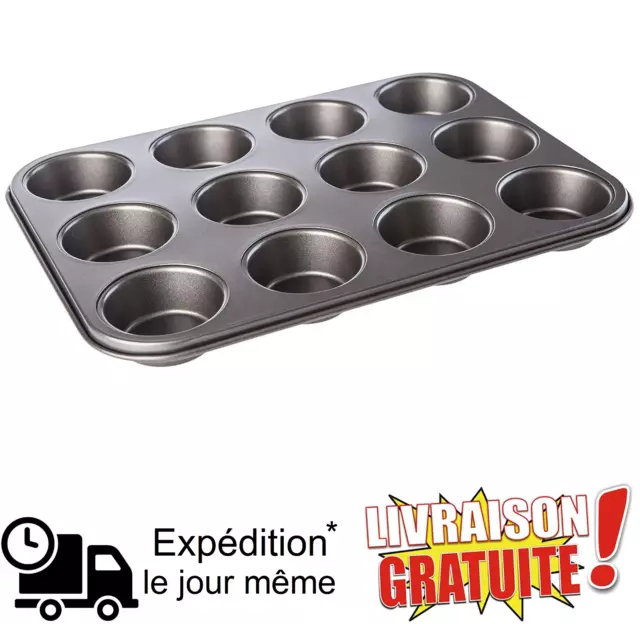 Moule Anti-adhésif Moule à Patisserie pour Muffins à Muffins 12 Moules Plaque à