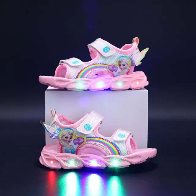 Mädchen Elsa Prinzessin Glow Schuhe LED Leuchtende Kinder Sommer Strand Sandalen