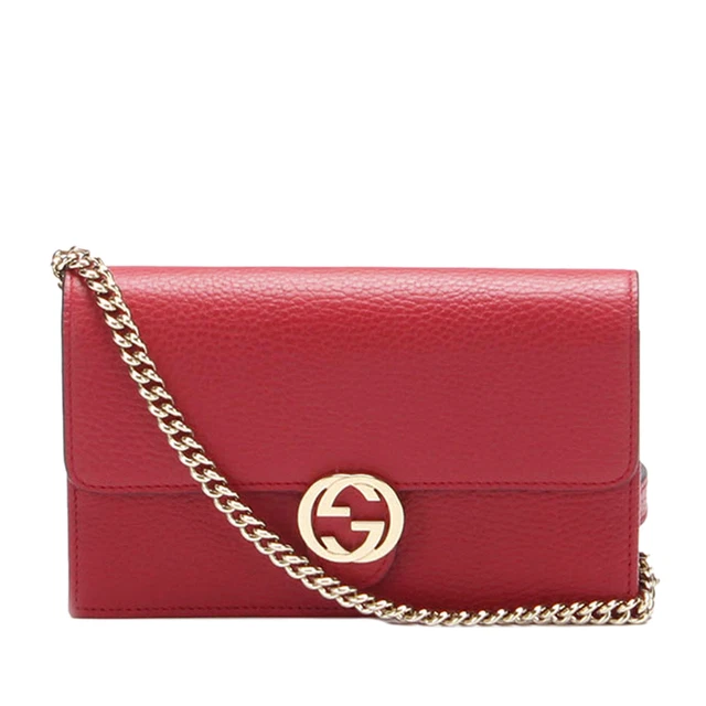 Authenticated Gucci Interlocking G Chain Wallet on Red Leather Crossbody Bag