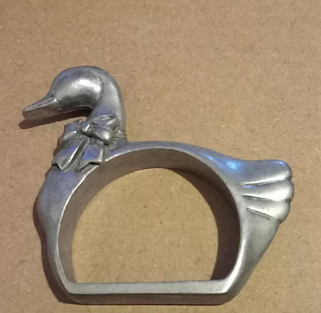 Set Of Four Vintage Pewter Duck Napkin Rings And Holder 2