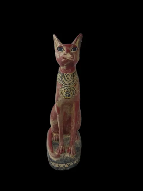 SELTENE ANTIKE ALTE ÄGYPTISCHE Statue der Göttin Bastet mit Katze und...