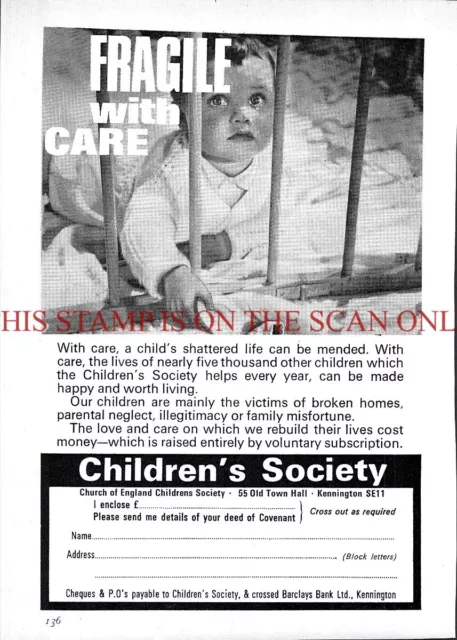 Church of England CHILDREN'S SOCIETY Charity Appeal ADVERT 1967 Print Ad 703/48