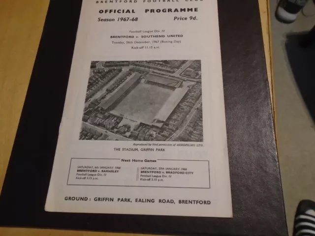 Brentford v Southend United Football League Division 4 Programme 26/12/67