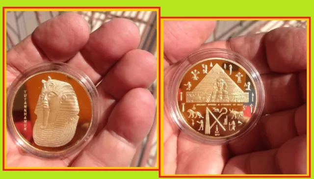 2017 "NEW" !!!~~~EGYPT TUTANKHAMUN~Gold Plated 1oz Medallion in Acrylic Capsule 3