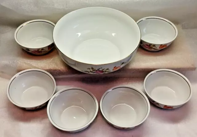 JL Menau Graf Von Henneberg Serving Bowl 7 Pc Set Porcelain German Gold Trim MCM 2