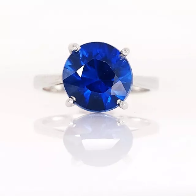 7 Carats Saphir Naturel Bleu Rond Brillant Coupe 925 Argent Unisexe Bague