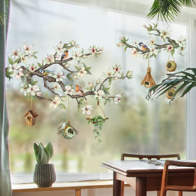 Flower Branch Window Clings Non Adhesive Birds Stickers Beautiful Glass Decals