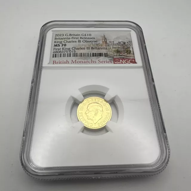 2023 British 1/10oz Gold Britannia King Charles III NGC MS70 First Day Issue !