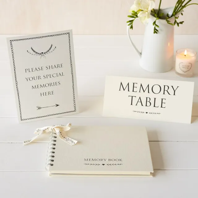 Angel & Dove Luxury A5 Memory Book & 2 Signs Set - 'Please Share Your Special M