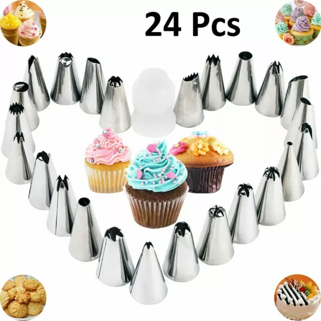 CAKE PIPING ICING CUPCAKE DECORATING COTTON BAG NOZZLE SET SUGARCRAFT CUP 24Pcs