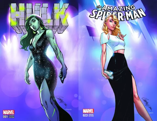 Amazing Spiderman 23 Hulk 1 Vol 4 J Scott Campbell Variant Color Set Nm