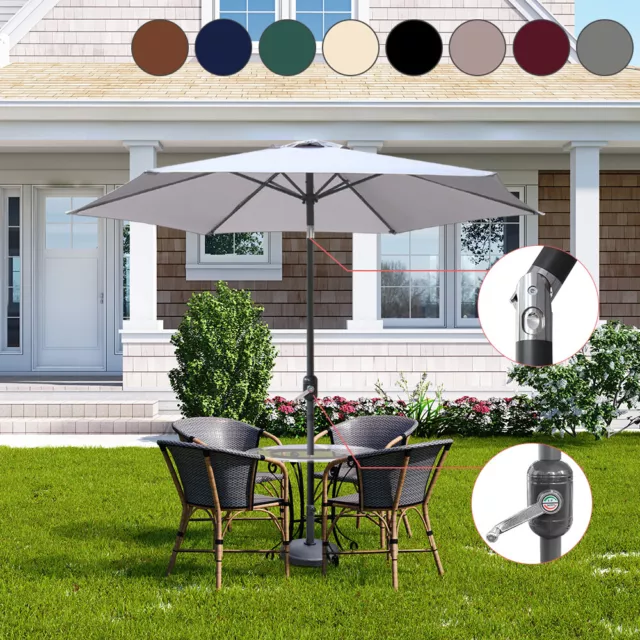 Garden Parasol Outdoor Round Umbrella Sun Shade Canopy 2.5m 2.7m 3m Crank Tilt