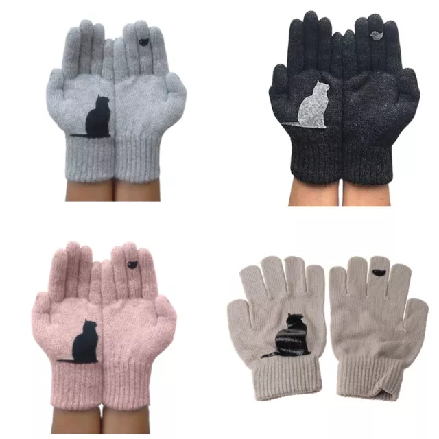 Women Cute Full Finger Gloves Stretchy Knit Cycling Driving Solid Color Mittens