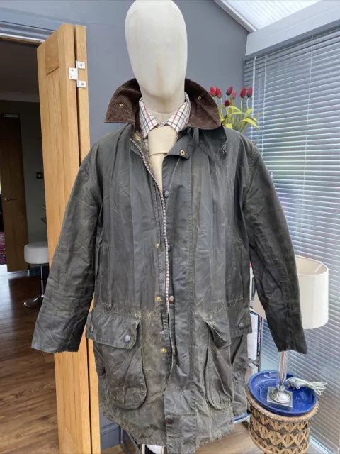 Men’s OLive Green BARBOUR BORDER Wax Waterproof Jacket FIELD Coat 42/44'