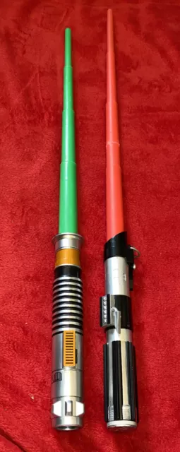 Two x Star Wars Lightsaber Flick Out Red & Green 2012 Hasbro Prop Cosplay