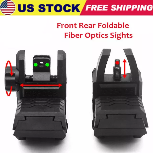 Tactical Polymer Flip Up Front & Rear Sight Foldable Fiber Optics Plastic Sights