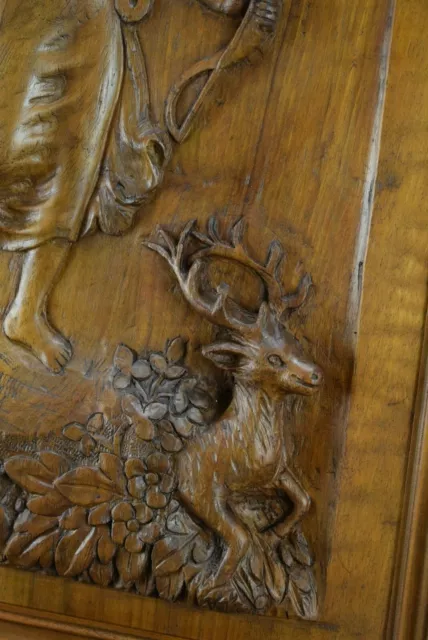 Antique French Large Hand Carved Wood Door Diana The Huntress 4