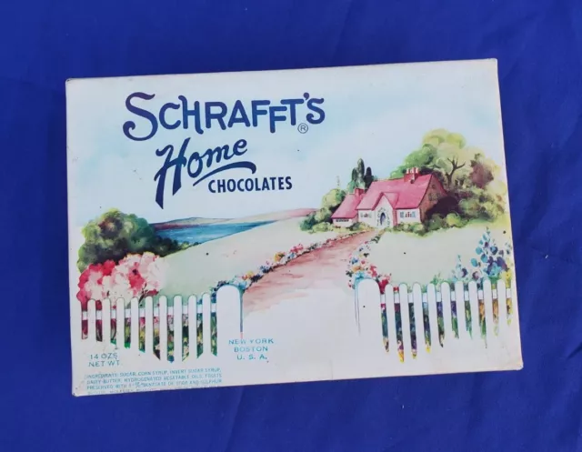 Vintage Schraffts Home Chocolates Box Colorized Candy Container Paper Nostalgia