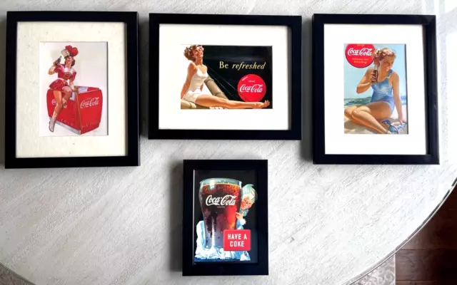 Lot of 4 Vintage Coca-Cola REPRINT Ads Framed  Black Frames SODA FOUNTAIN