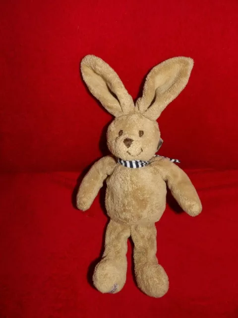 Doudou Peluchet Bukowski Lapin Brun Echarpe Raye Bleue Blanche