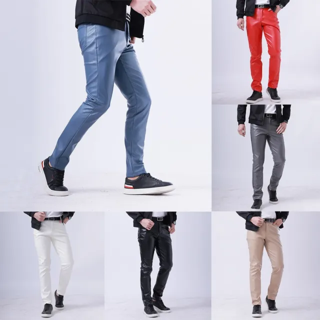 Leggings elasticizzati alla moda lucidi da uomo slim fit pantaloni in finta pell