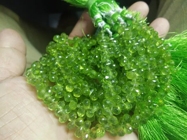 Aaa Green Peridot Teardrop Faceted 4X6-4.5X7 Mm Loose Gemstone Beads 4" Strands