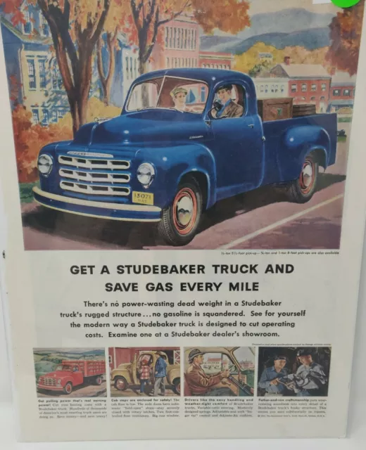 STUDEBAKER TRUCKS.Save gas every mile - 1951 Vintage Automotive Print Ad USA