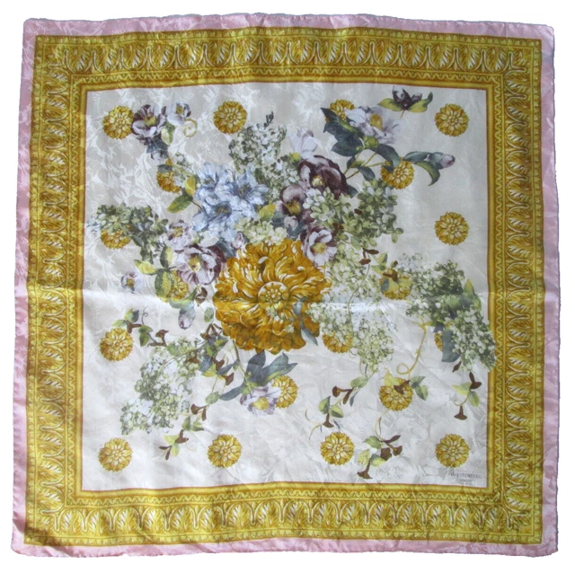 Foulard Vintage En Soie FURSTENBERG Couture – Modèle TBEG Rose Et Ivoire, 86x90 Cm