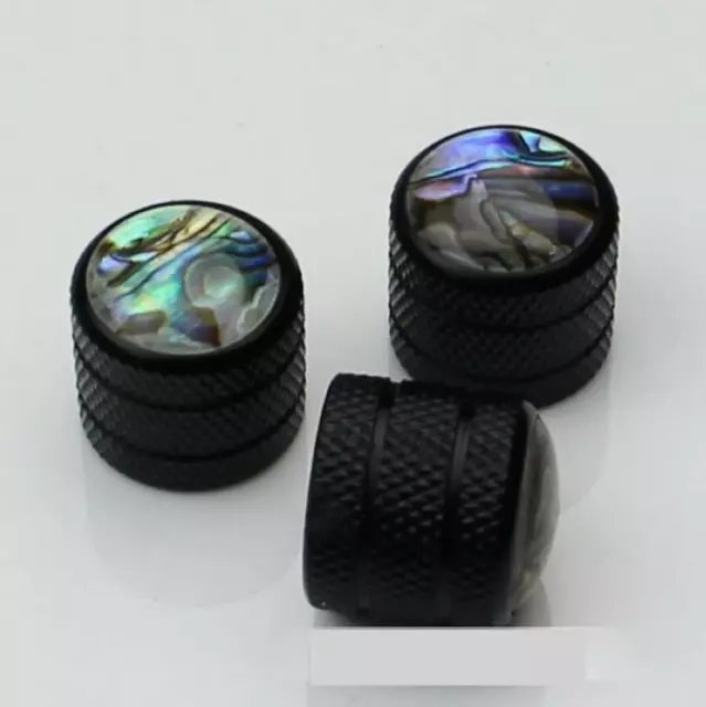 1 Set 3 Pcs Guitar Metal Dome Control Knob Abalone Inlay Volume Tone Knobs Black