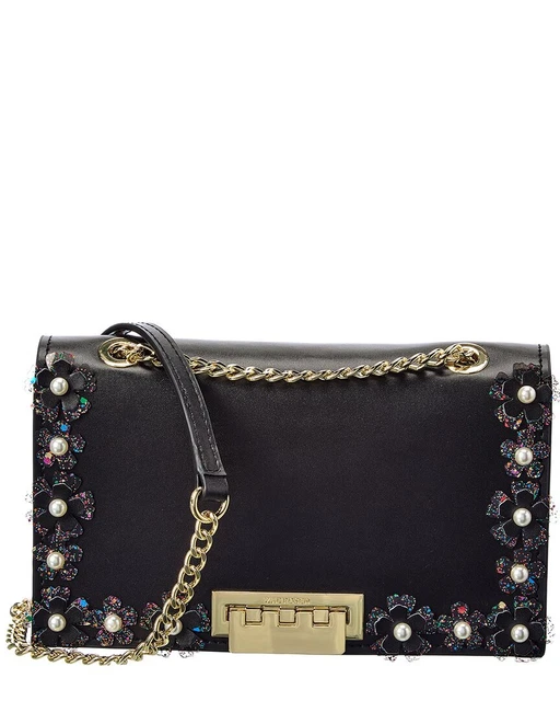Zac Posen Earthette Floral Garden Mini Chain Leather Shoulder Bag Women's Black