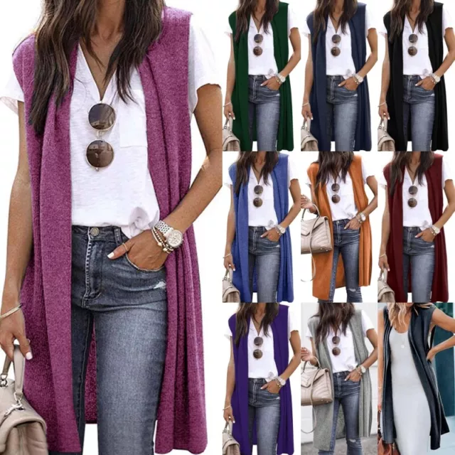 Women Duster Vest Open Front Cardigans Ladies Loose Sleeveless Cardigan Vests