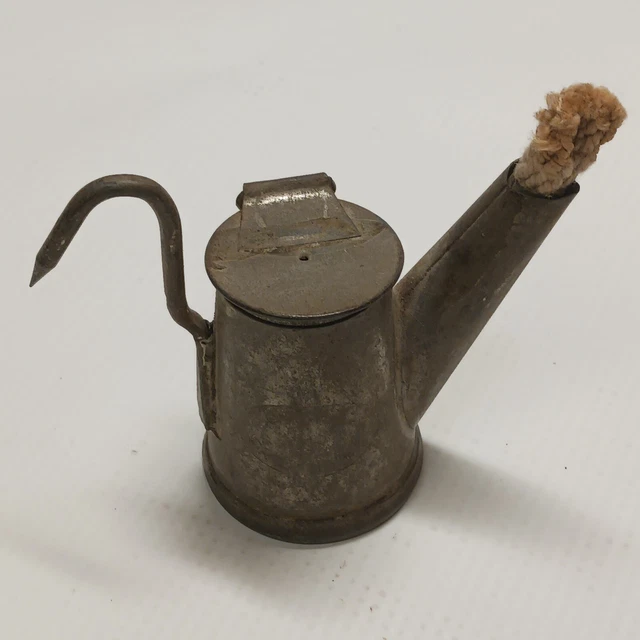ANTIQUE TIN TEAPOT Miners Oil Lamp With Wick / Unused, Unmarked / Free