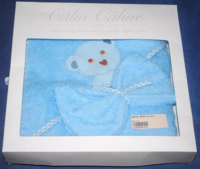 Sortie de bain et gant Calin Caline Paris Bleu ourson