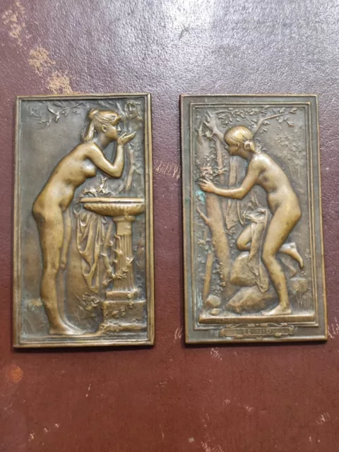 2  Médailles En Bronze La Source Et Le Nid Par Daniel Dupuis Art Nouveau