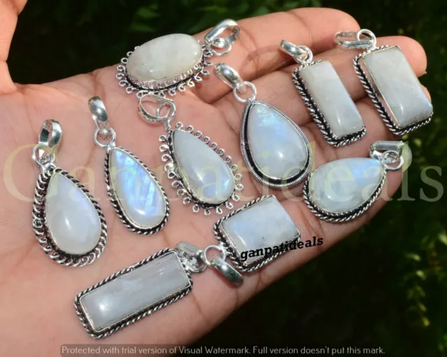 Rainbow Moonstone Gemstone Pendant 5pcs Wholesale Lots 925 Silver Plated Jewelry