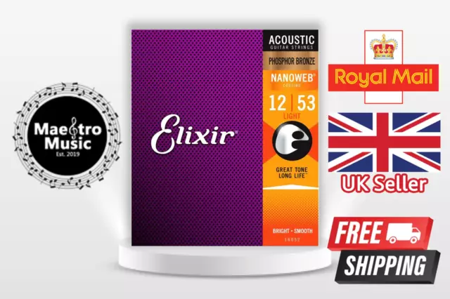 Elixir Nanoweb Phosphor Bronze 12-53 Acoustic Guitar Strings [16052]