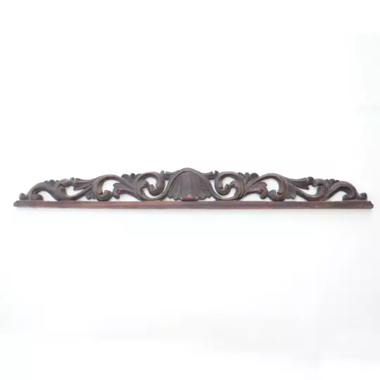 Antique Dark Wood Carved Pediment furniture salvage 28" mahogany vintage -e