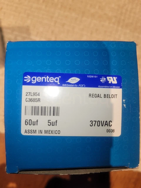 Genteq by Regal 60 mf/ 5 mf 370 VAC dual run capacitor