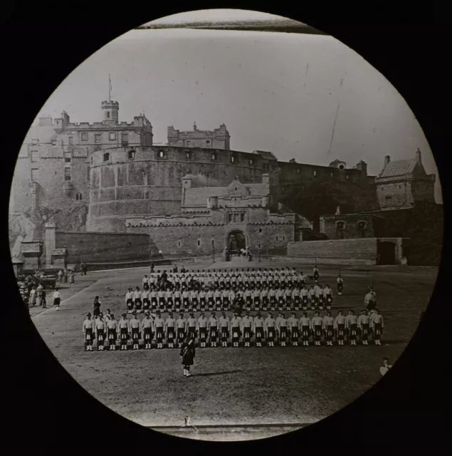 Magic Lantern Slide SOLDIERS ON PARADE EDINBURGH CASTLE C1897 VICTORIAN PHOTO