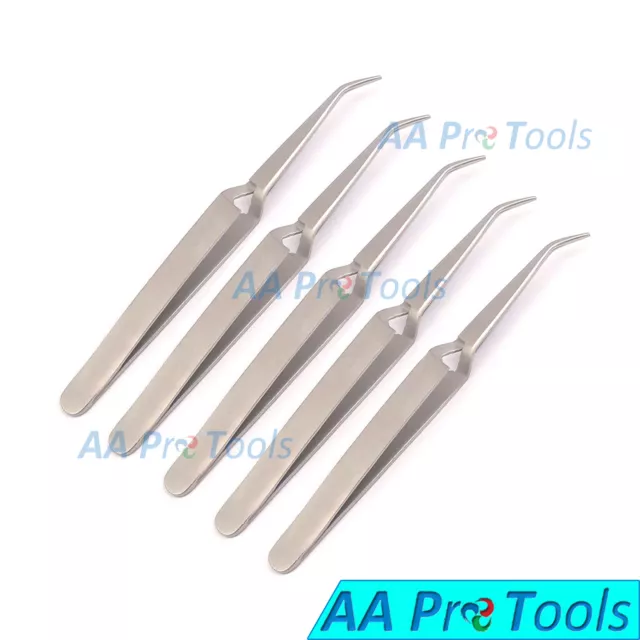 5 Cross Lock Tweezers Angled Short Pointed Self Closing Reverse Action Forceps