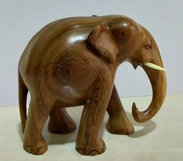 Handmade Wooden Elephant Sculpture Statue Lucky Hand Carved Figurine Nedun Wood