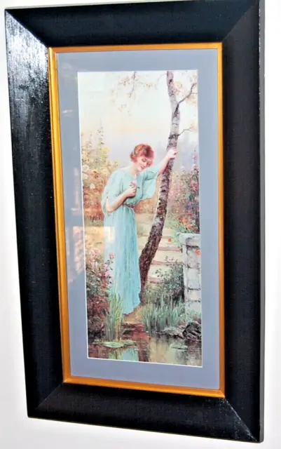 Vintage English oak frame, slip & lithograph - Ernest Walbourn "The Reflection".
