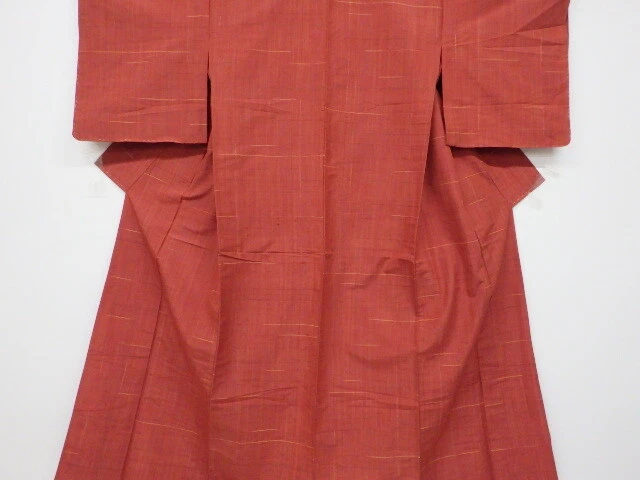 6198859: Japanese Kimono / Antique Hitoe Kimono / Tsumugi / Woven Grid