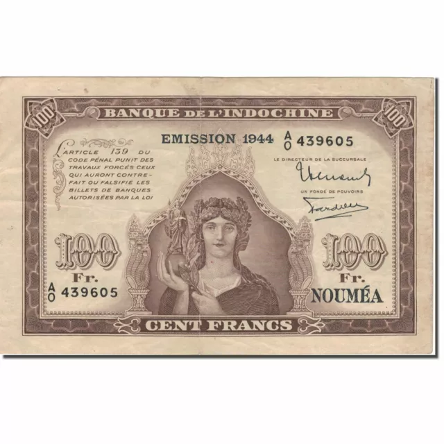 [#806035] Banknote, New Caledonia, 100 Francs, 1942, Undated (1942), KM:46b, VF