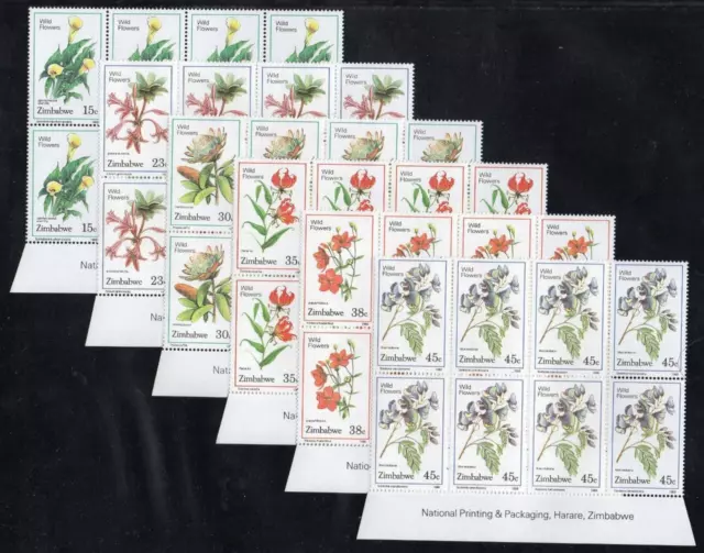 ZIMBABWE MNH 1989 Wild Flowers Imprint Block of 8