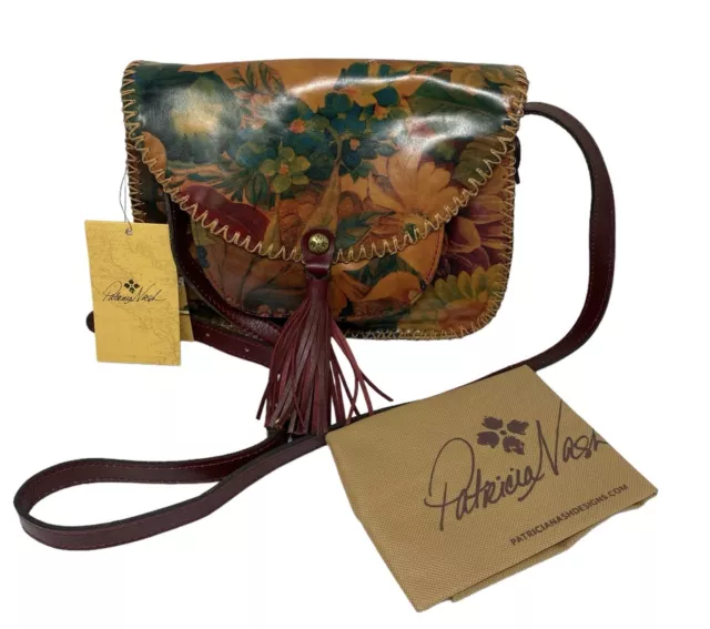 NWT Patricia Nash Beaumont Leather Flap Crossbody Bag Oxblood Floral